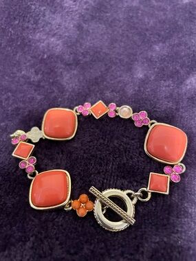 Unlisted Gold-Tone Bracelet with Orange Enamel & Pink Crystal Accents